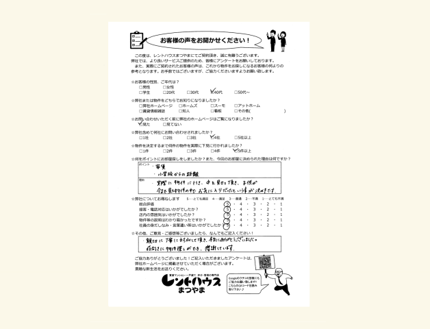 40代　前向きに物件探しができ、感謝しています